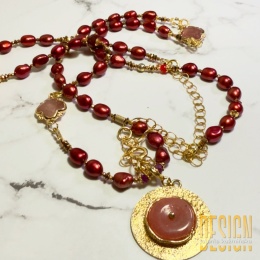 Naszyjnik Perły Premium ciemna malina z rodonitem – 102 cm