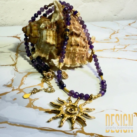 Naszyjnik Słońce z ametystów – srebro pozłacane 24 k | Kuźmińska Design