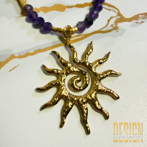 Naszyjnik Słońce z ametystów – srebro pozłacane 24 k | Kuźmińska Design