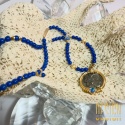 Naszyjnik lapis lazuli z antyczną zawieszką – akwamaryn, kocie oko, złocone srebro