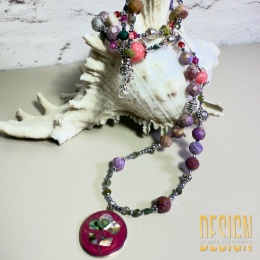 Naszyjnik meksykański z fosfosyderytu, jaspisów i turmalinów – zawieszka Taxco | Kuźmińska Design