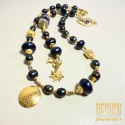 Naszyjnik z czarnych pereł z zawieszką Majów/Inków – 44 cm + regulacja