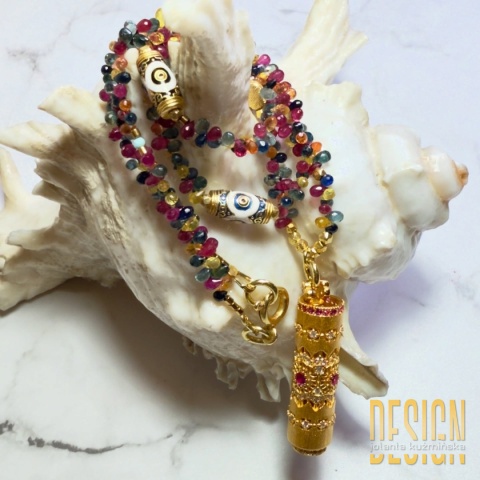 Naszyjnik z kolorowych szafirów i rubinów – srebro złocone 24k | Kuźmińska Design