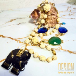 Naszyjnik z kości bawolej i onyksu – Słoń | Kuźmińska Design