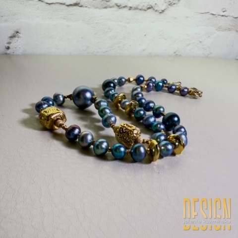 Naszyjnik z naturalnych niebieskich pereł • Srebro pozłacane 24k • Długość 46 cm | Kuźmińska Design