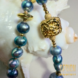 Naszyjnik z naturalnych niebieskich pereł • Srebro pozłacane 24k • Długość 46 cm | Kuźmińska Design