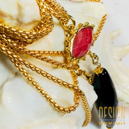 Naszyjnik z onyksu i rodonitu – srebro złocone 24k złotem | Unikat 1/1