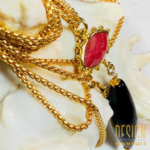 Naszyjnik z onyksu i rodonitu – srebro złocone 24k złotem | Unikat 1/1