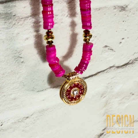 Naszyjnik z różowych agatów i rubinów – złocone srebro | Kuźmińska Design