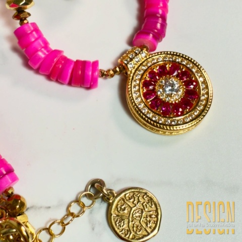 Naszyjnik z różowych agatów i rubinów – złocone srebro | Kuźmińska Design