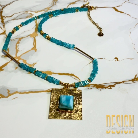 Naszyjnik z topazów i larimaru – srebro pozłacane 24K | Biżuteria Premium Kuźmińska Design