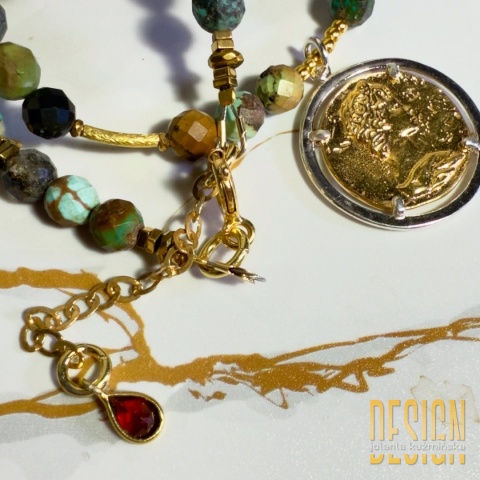 Naszyjnik z turkusu indyjskiego z antyczną zawieszką cesarza | Kolekcja Antiqua | Kuźmińska Design