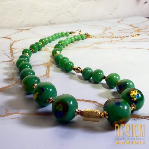 Naszyjnik z włoskiego szkła Murano w odcieniach zieleni | Srebro złocone 24K | Kuźmińska Design