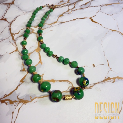 Naszyjnik z włoskiego szkła Murano w odcieniach zieleni | Srebro złocone 24K | Kuźmińska Design