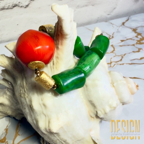 Ręcznie wykonana bransoletka z zielonego i pomarańczowego koralu | Unikat | Kuźmińska Design