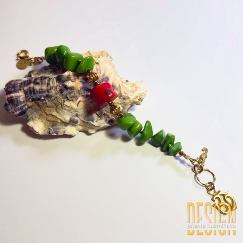 Ręcznie wykonana bransoletka z zielonego i pomarańczowego koralu | Unikat | Kuźmińska Design