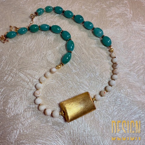 Unikatowy naszyjnik amazonit i kamień księżycowy | Srebro złocone 24k |