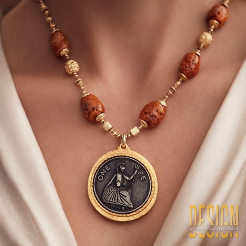 Unikatowy naszyjnik z korala Corallium rubrum z antyczną monetą 1/1