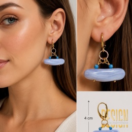 Kolczyki z agatu koronkowego Blue – srebro złocone 24 k